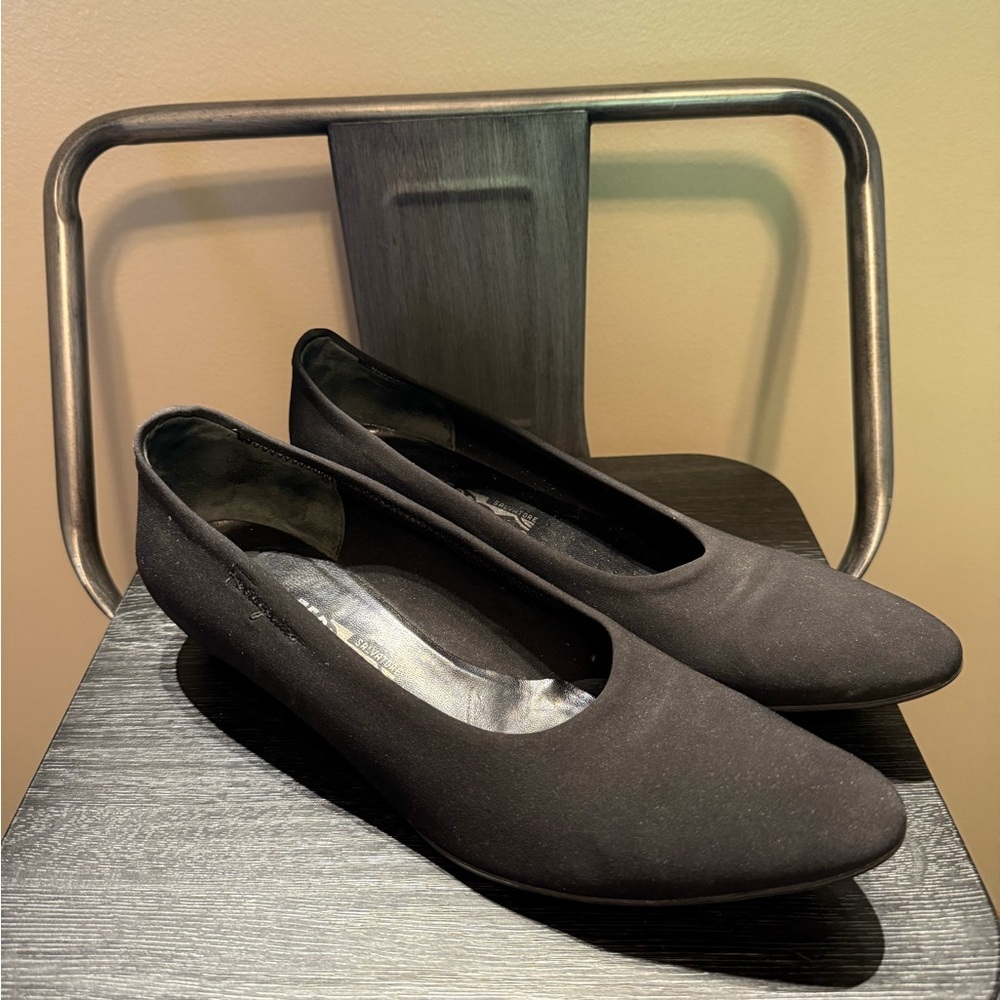 Salvatore Ferragamo Jet Black NELLA Nylon Wedge Loafer Size 10